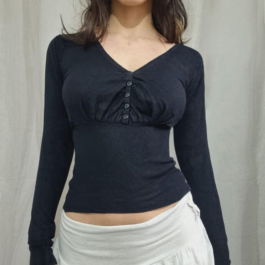 Ruched V-Neck Slim Fit Crop Shirt
