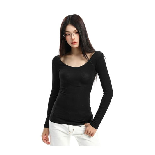 Scoop Neck Lace Insert Slim Fit Jersey Top