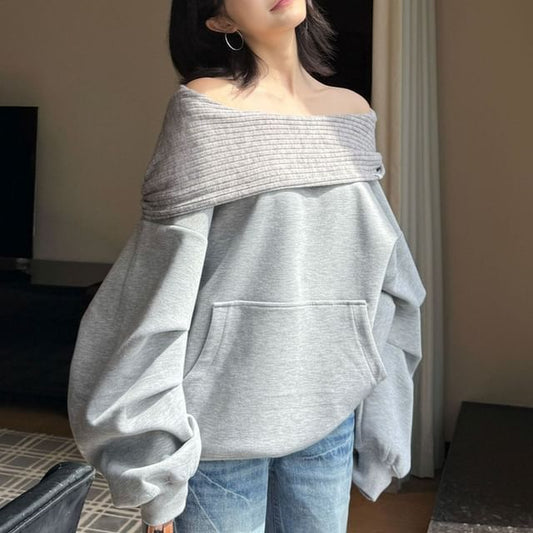 Melange Batwing Off-Shoulder Knit Sweater