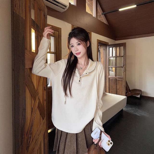 Henley Style Solid Hoodie