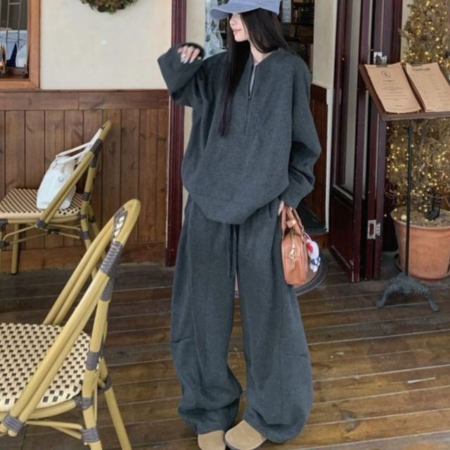 Half Zip Hoodie and Baggy Pants Set