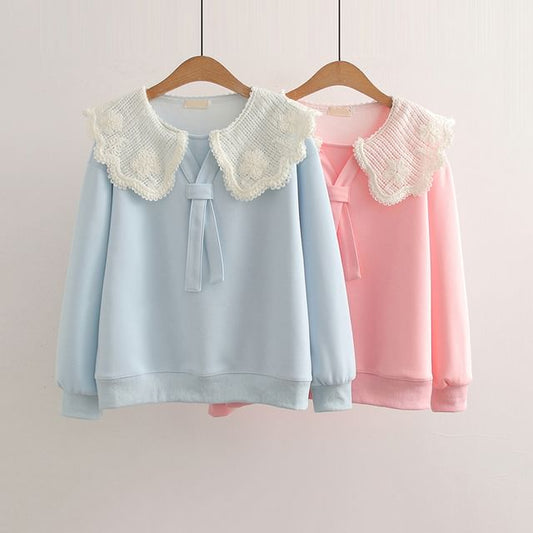 Faux Two-Piece Lace Collar Knit Pullover
