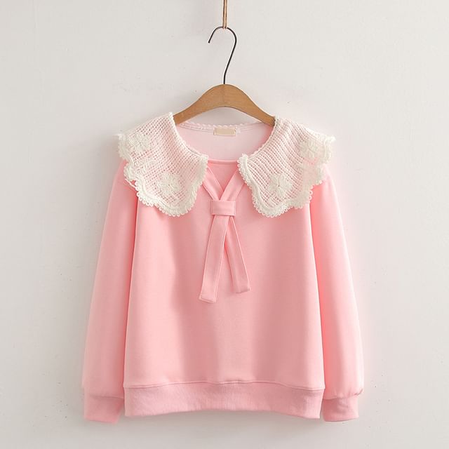 Faux Two-Piece Lace Collar Knit Pullover