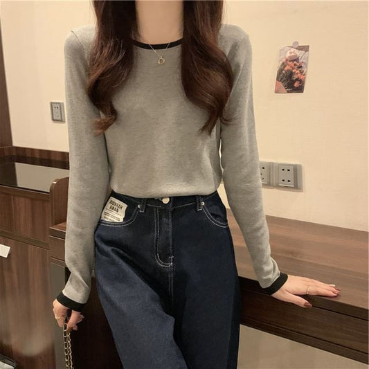 Contrast Trim Long Sleeve T-Shirt
