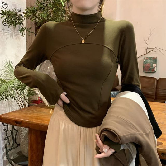 Mock Neck Long Sleeve Solid Shirt