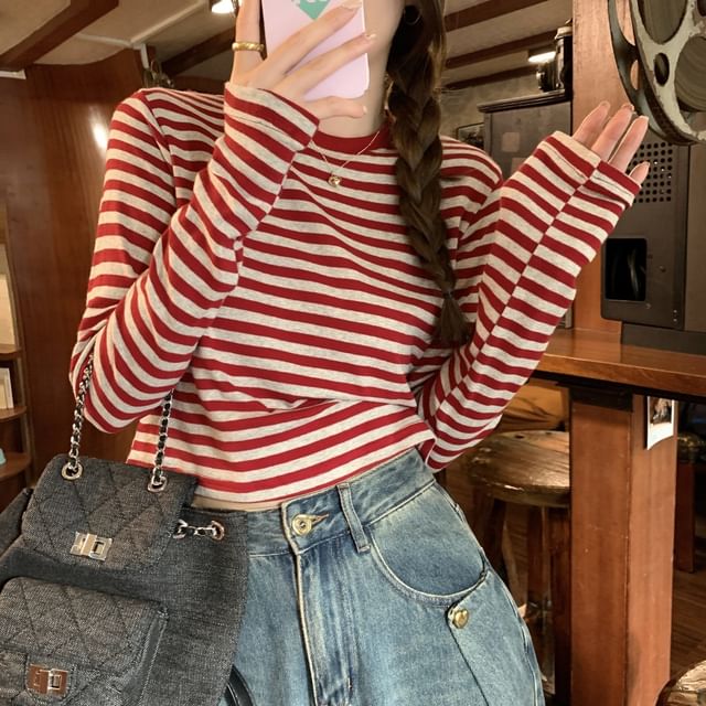Striped Crew Neck Long Sleeve Shirt