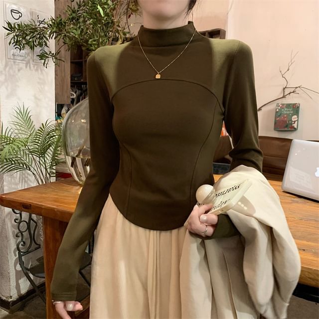 Mock Neck Long Sleeve Solid Shirt