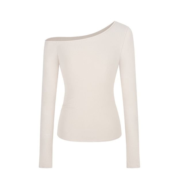 Off Shoulder Solid Long Sleeve Blouse
