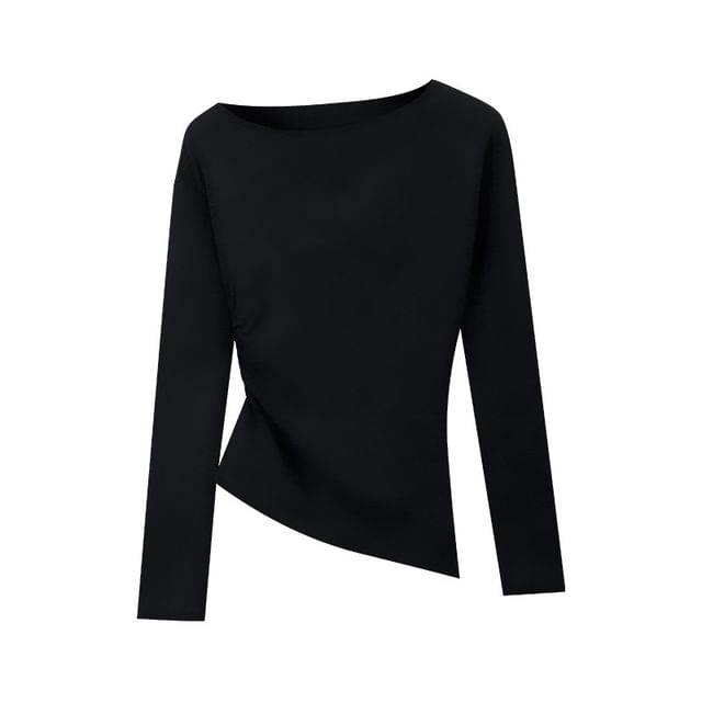 Off Shoulder Solid Long Sleeve Blouse