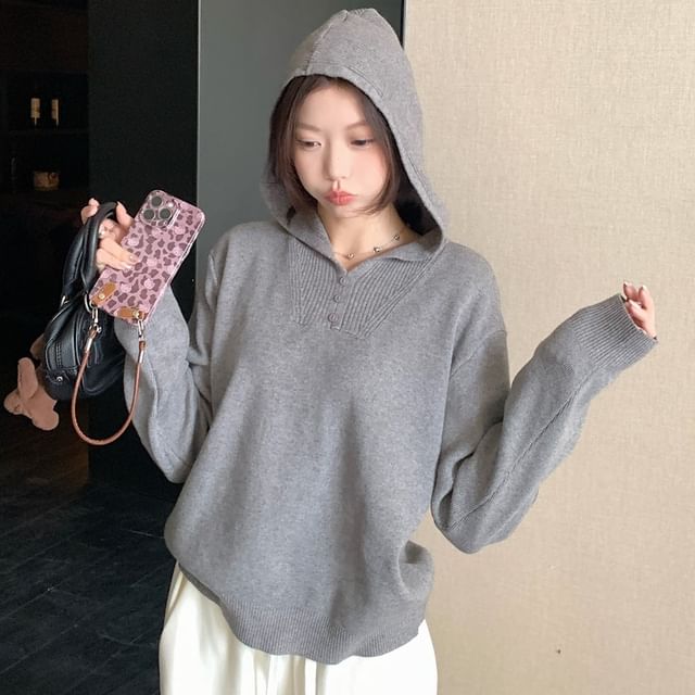 Essential Plain Knit Pullover Hoodie