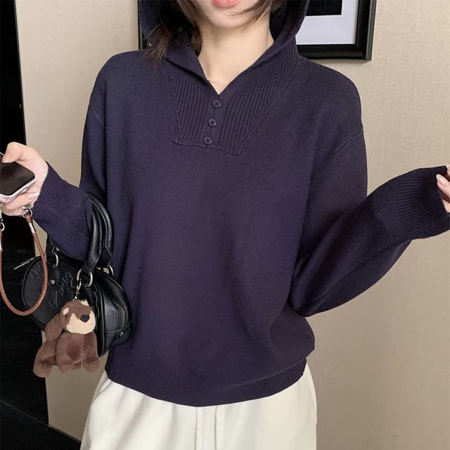 Essential Plain Knit Pullover Hoodie