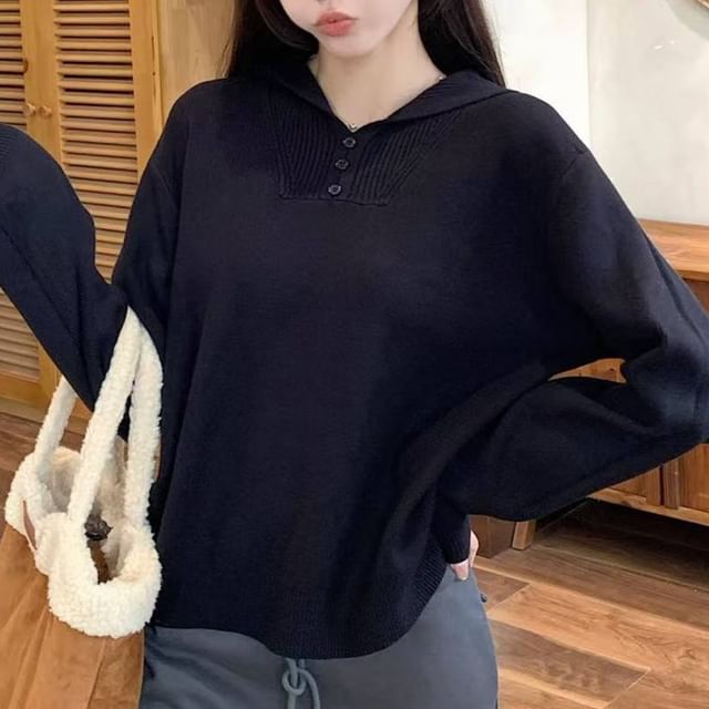 Essential Plain Knit Pullover Hoodie