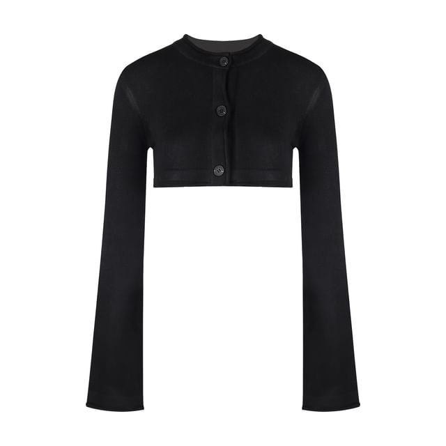 Round Neck Solid Cardigan with Crop Hem / Strapless Flowy Top