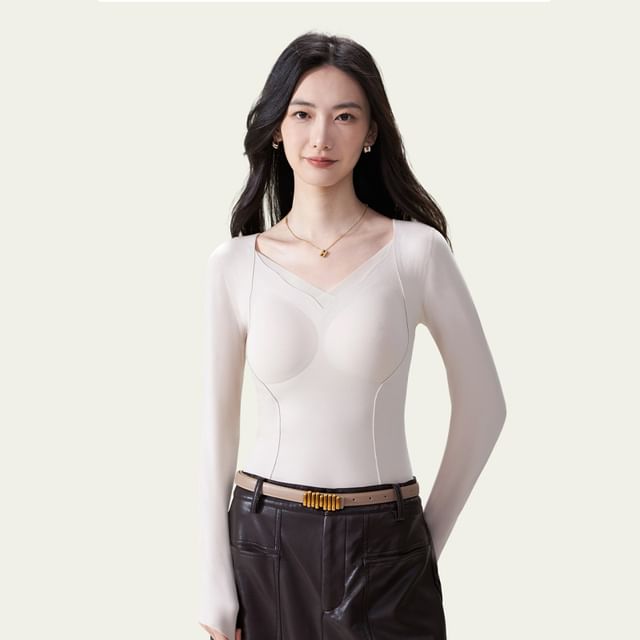 Padded Slim Fit Long Sleeve Solid Top