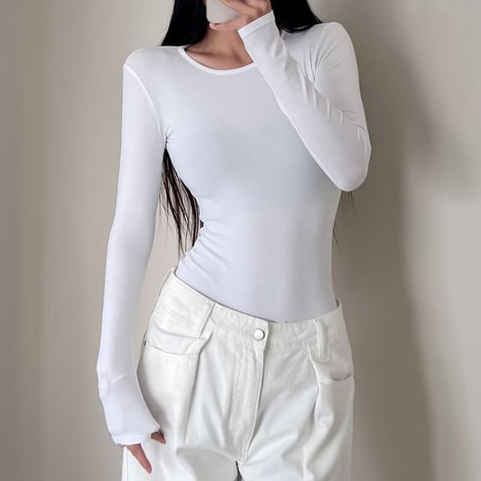 Crew Neck Long Sleeve Bodysuit Top