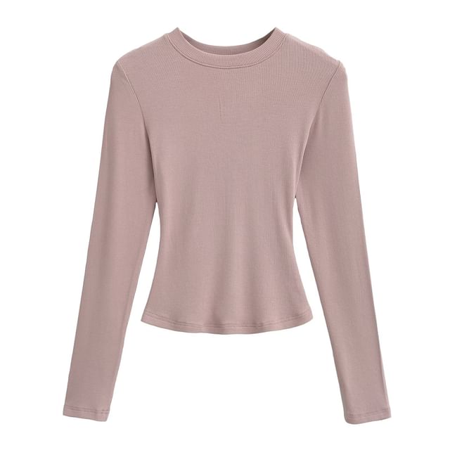 Long Sleeve Round Neck Fitted Solid Tee