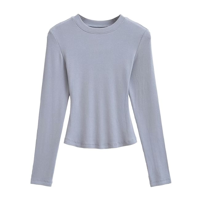 Long Sleeve Round Neck Fitted Solid Tee