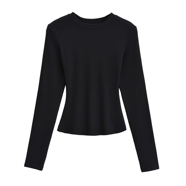 Long Sleeve Round Neck Fitted Solid Tee