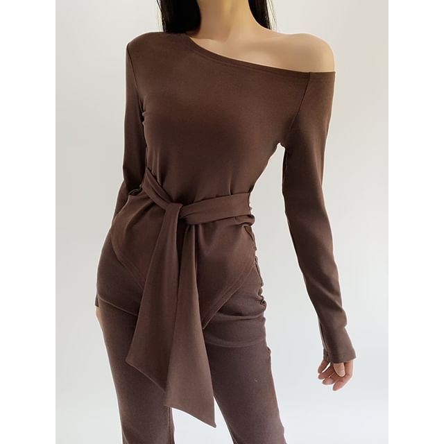 Tie Waist Asymmetric One-Shoulder Jersey Top