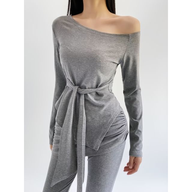 Tie Waist Asymmetric One-Shoulder Jersey Top