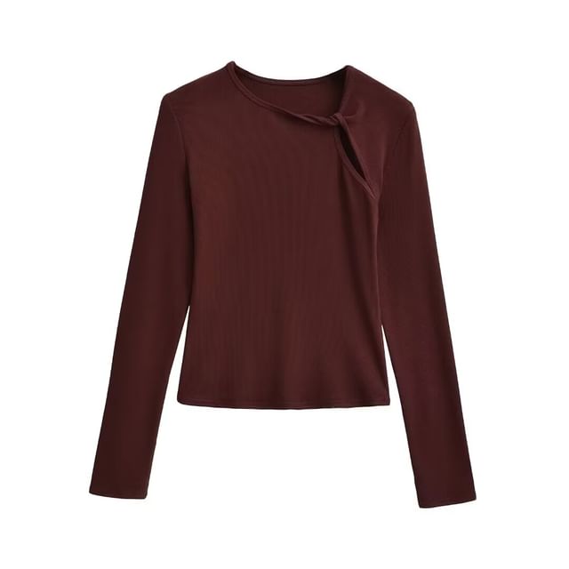 Cutout Knot Neck Asymmetric Jersey Shirt