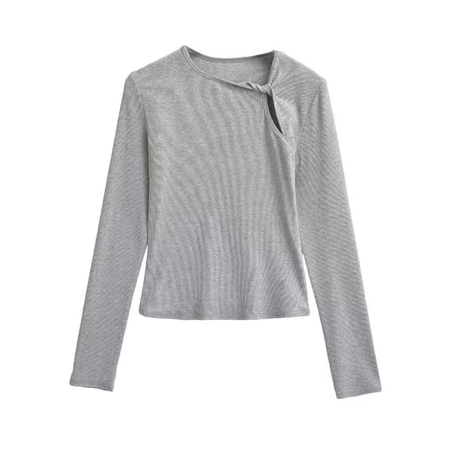 Cutout Knot Neck Asymmetric Jersey Shirt