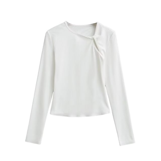 Cutout Knot Neck Asymmetric Jersey Shirt
