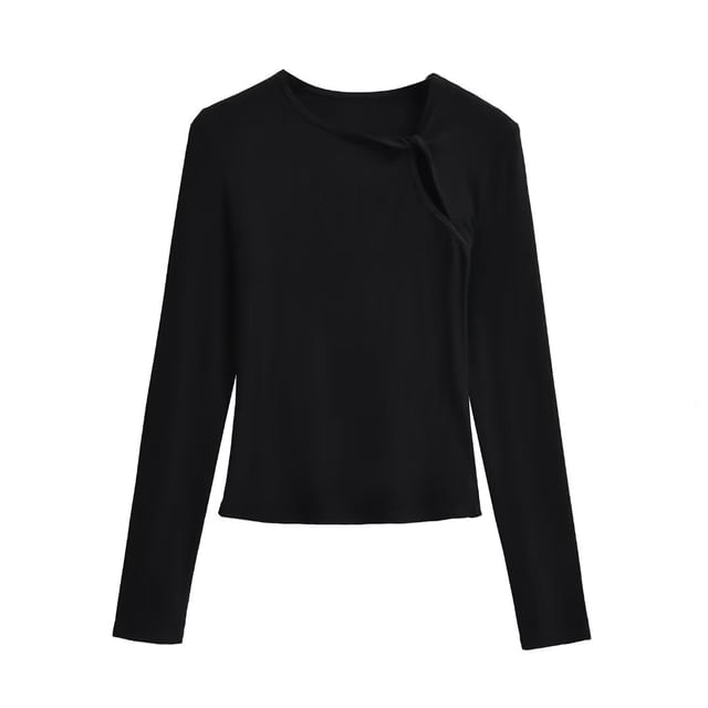 Cutout Knot Neck Asymmetric Jersey Shirt