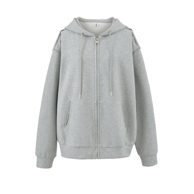 Oversized Lace Trim Zip-Up Hoodie