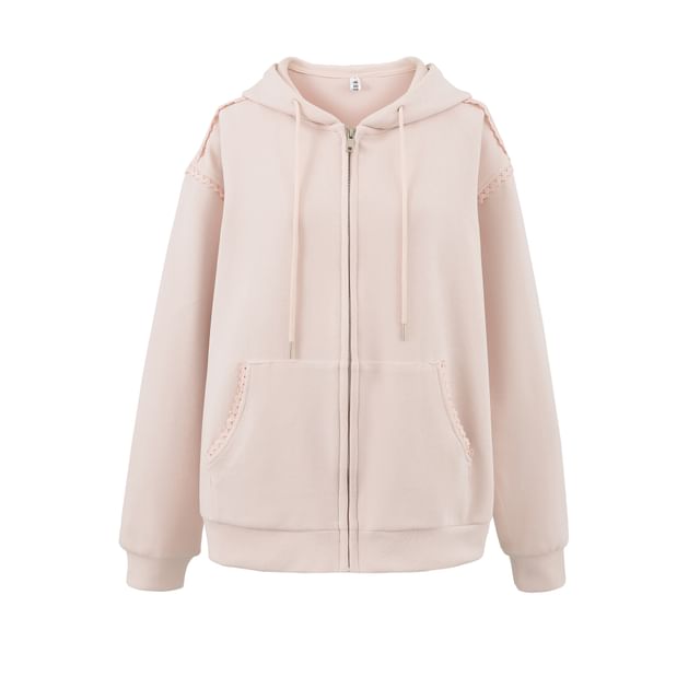Oversized Lace Trim Zip-Up Hoodie
