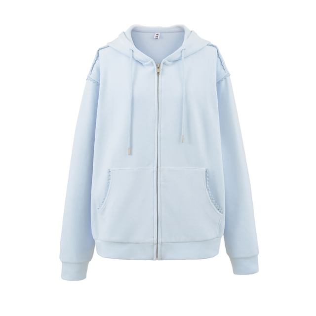 Oversized Lace Trim Zip-Up Hoodie