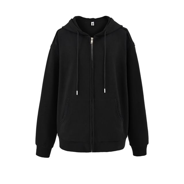 Oversized Lace Trim Zip-Up Hoodie