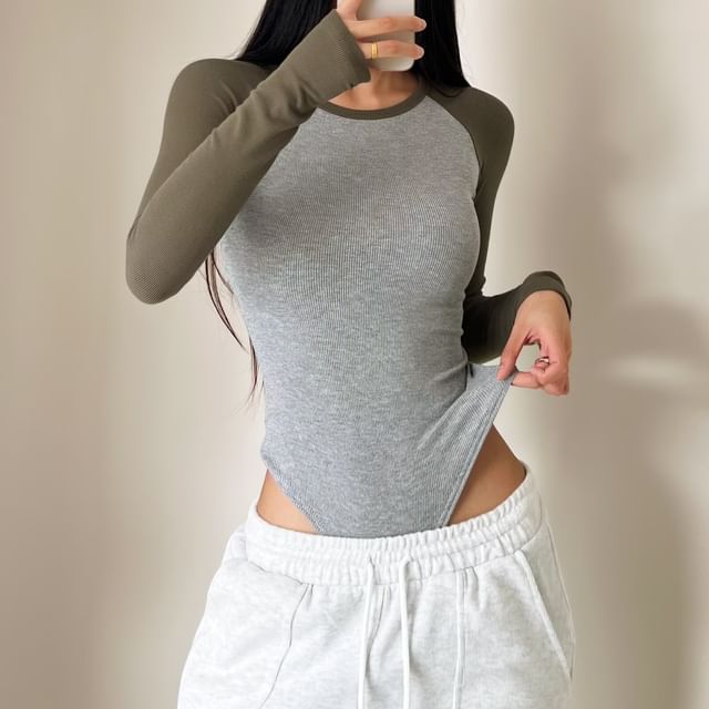 Raglan Round Neck Long Sleeve Bodysuit