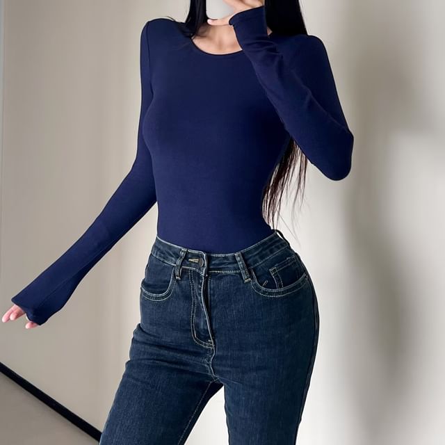Crew Neck Long Sleeve Bodysuit Top
