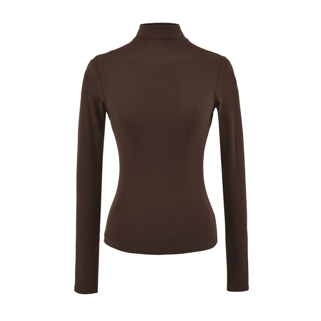 Mock Neck Long Sleeve Slim Fit Solid T-Shirt