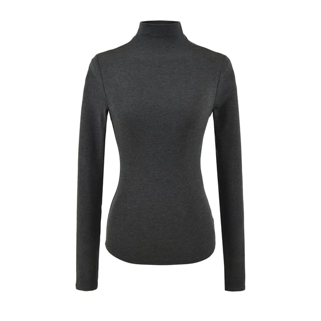 Mock Neck Long Sleeve Slim Fit Solid T-Shirt