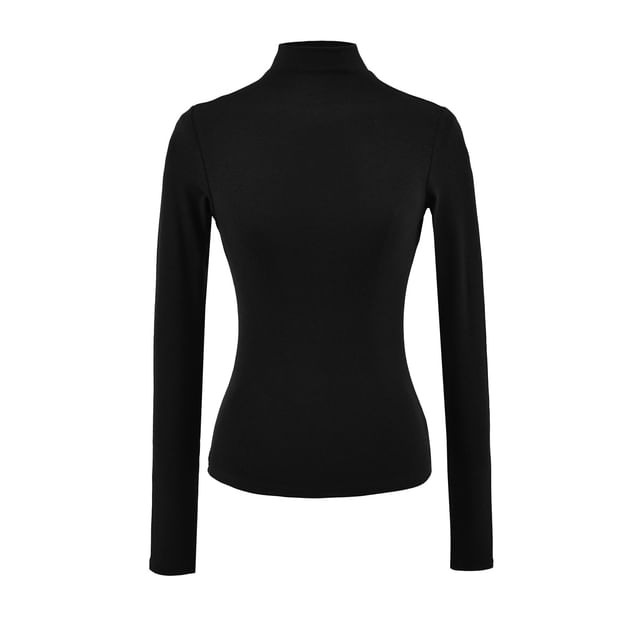 Mock Neck Long Sleeve Slim Fit Solid T-Shirt