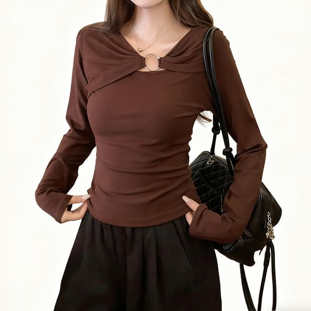 Cutout Ruched Slim Long Sleeve Jersey Top