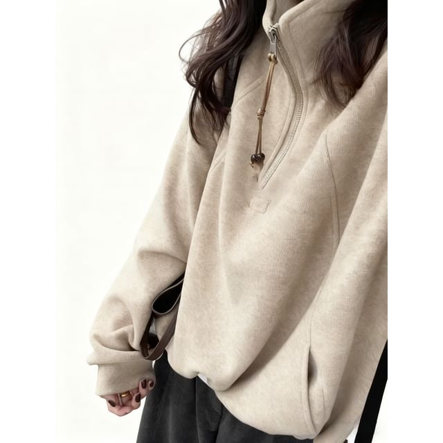 Half-Zip Stand Collar Plain Pullover