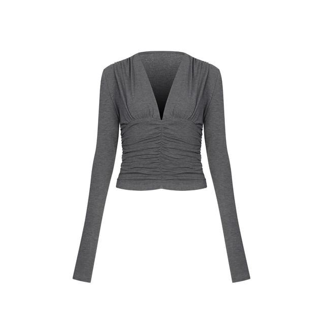 Ruched Plunge Slim Fit Crop Tee