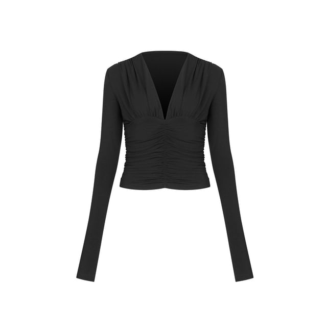 Ruched Plunge Slim Fit Crop Tee