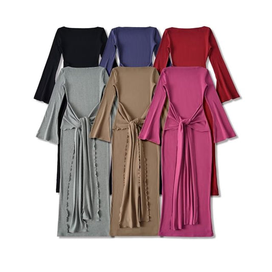 Long-Sleeve Off Shoulder Plain Maxi Sheath Dress