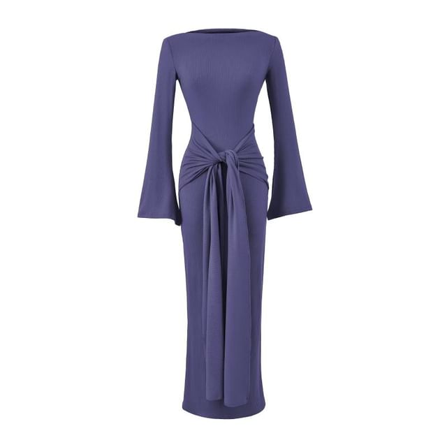 Long-Sleeve Off Shoulder Plain Maxi Sheath Dress