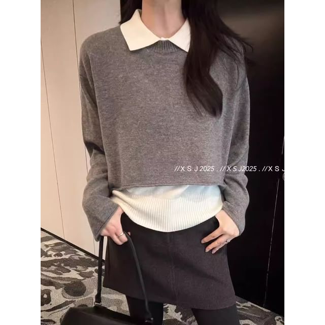 Sleeveless Collared Knit Top and Crop Sweater Set