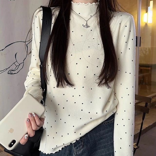 Dotted Mock Neck Long Sleeve Knit