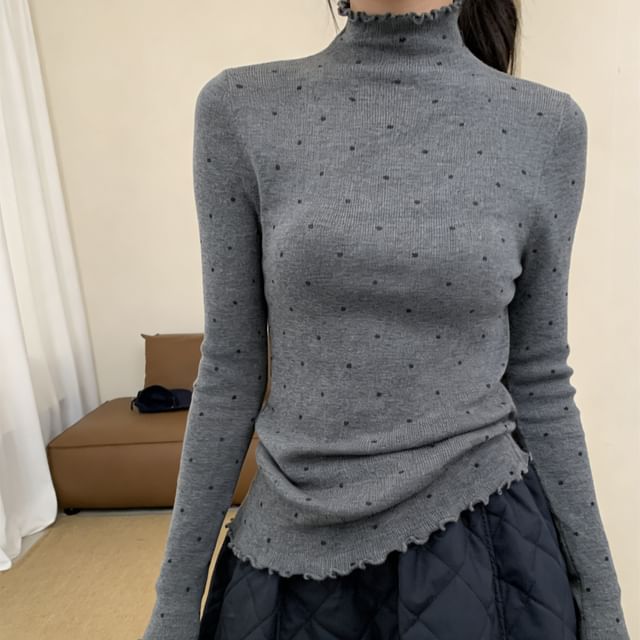 Dotted Mock Neck Long Sleeve Knit