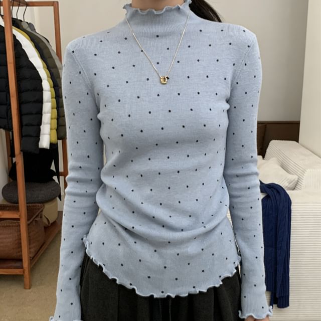Dotted Mock Neck Long Sleeve Knit