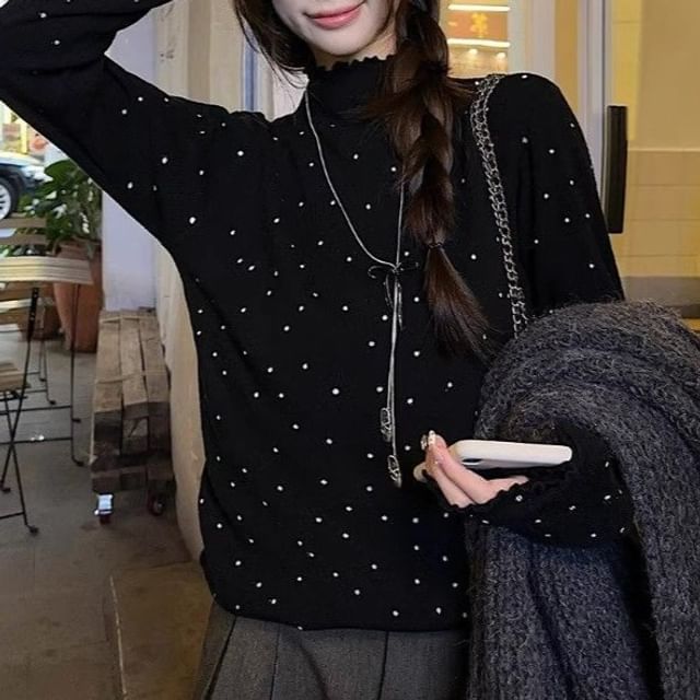 Dotted Mock Neck Long Sleeve Knit