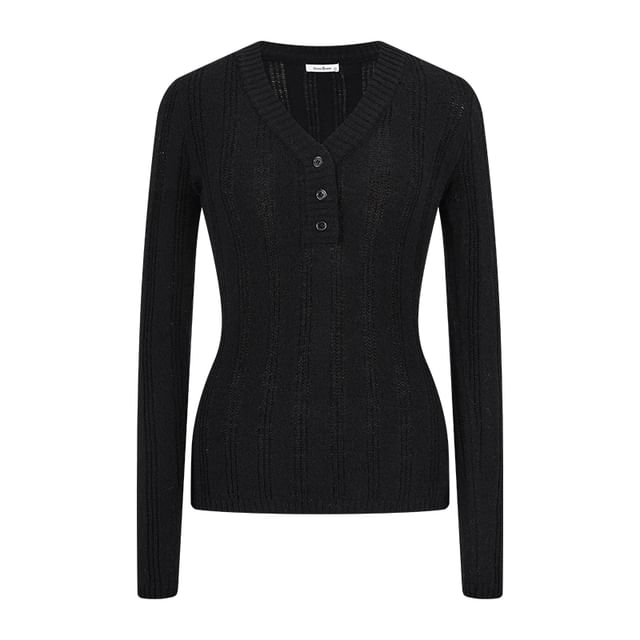 Button Front V-Neck Sweater