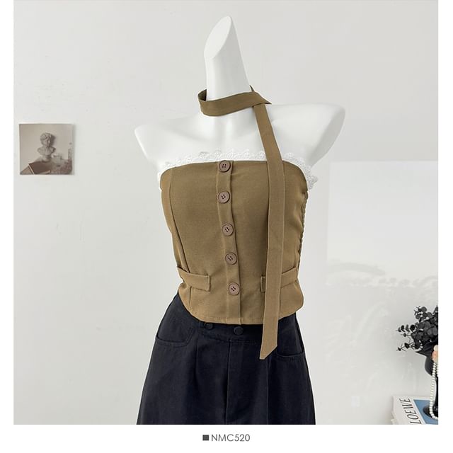Lace Trim Tube Top and Skinny Scarf Set
